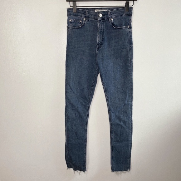 Zara Woman The High Waist Skinny Arctic Cobalt Raw Hem Jeans - Picture 5 of 10